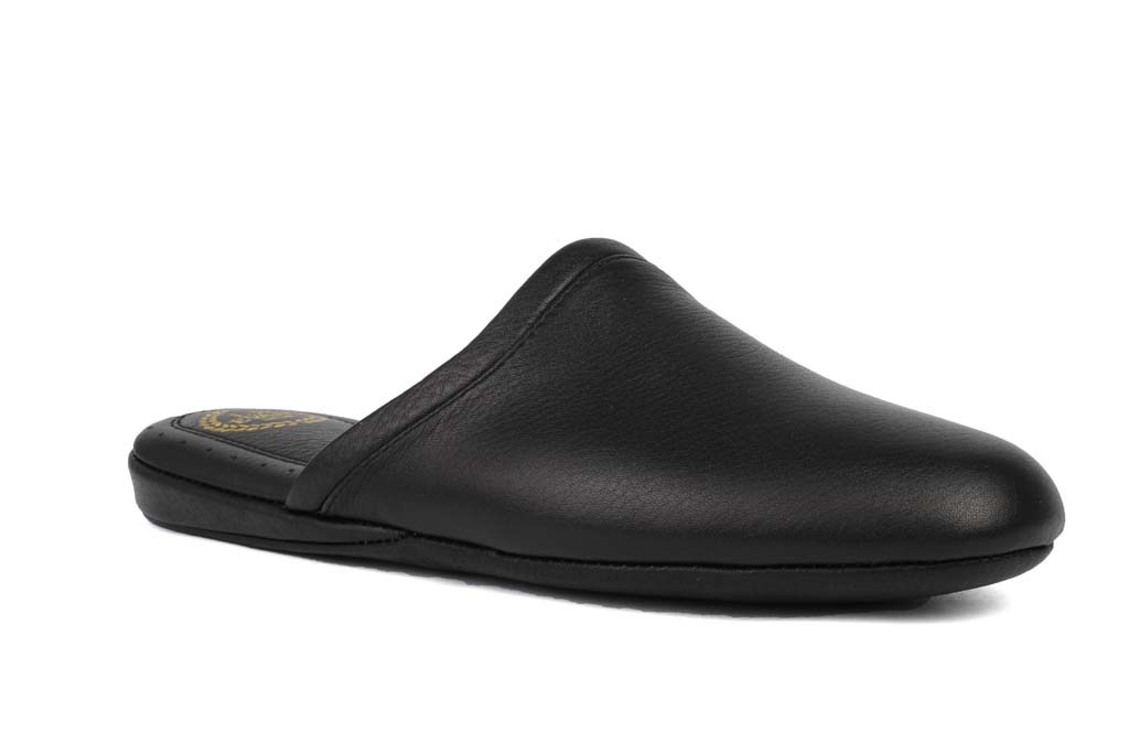 mens black leather slip on slippers